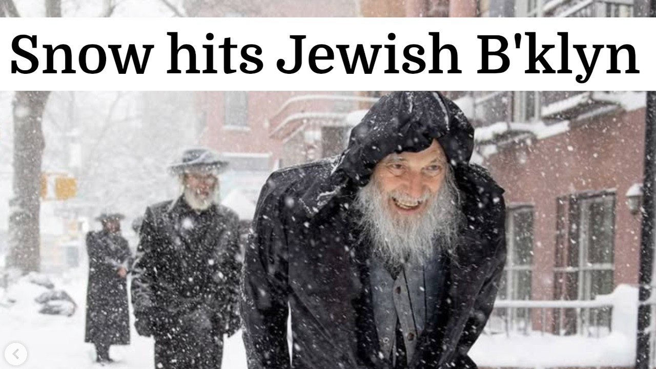 Hasidic Jews keep going in the snow