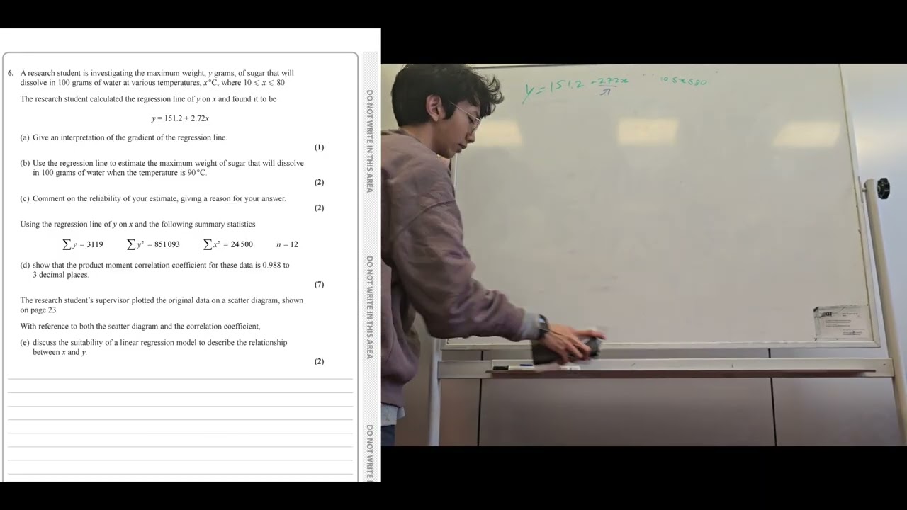 Statistics — Regression Line and Pearson Product Moment Correlation Coefficient