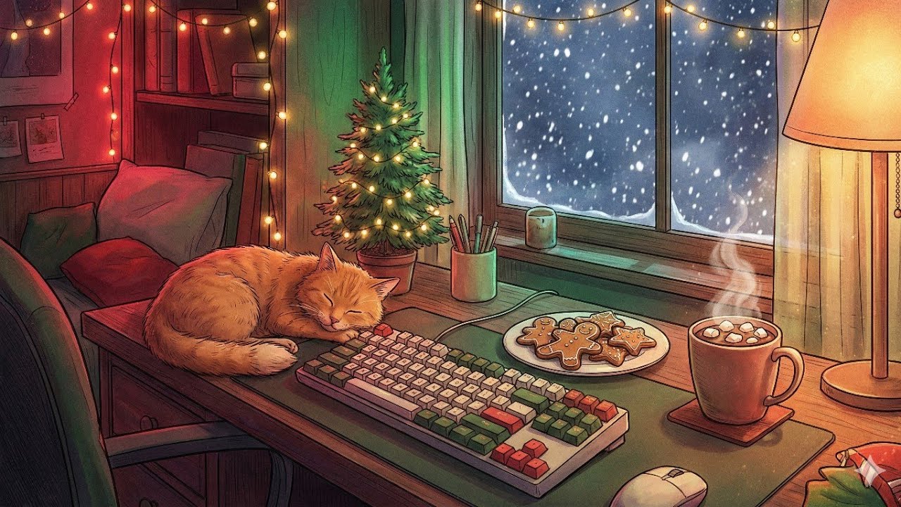 Cozy Christmas Lofi – Snowfall, Warm Lights & Peaceful Night Ambience