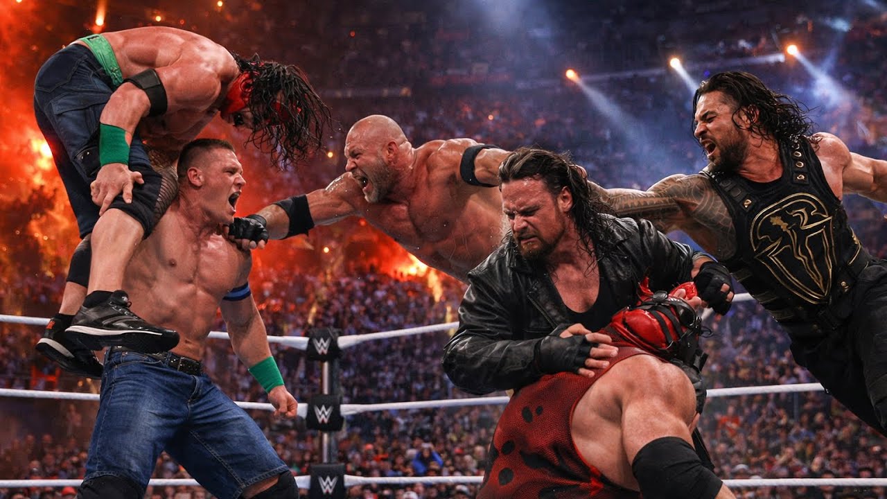 WWE Full Fatal 4-Way Match Roman Vs Goldberg Vs Kane vs Undertaker Vs John Cena
