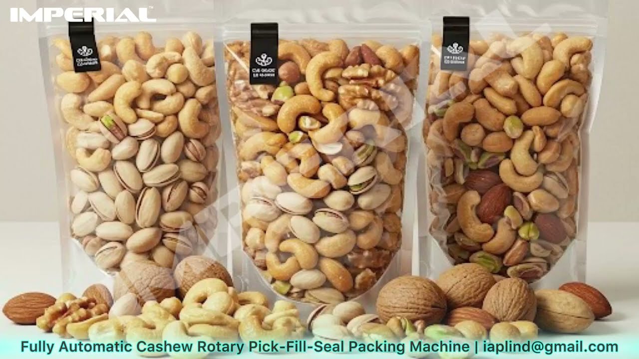 काजू पैकिंग करने की ऑटोमैटिक पैकिंग मशीन |  Cashew Dry fruits & Nuts Rotary PFS Packing Machine