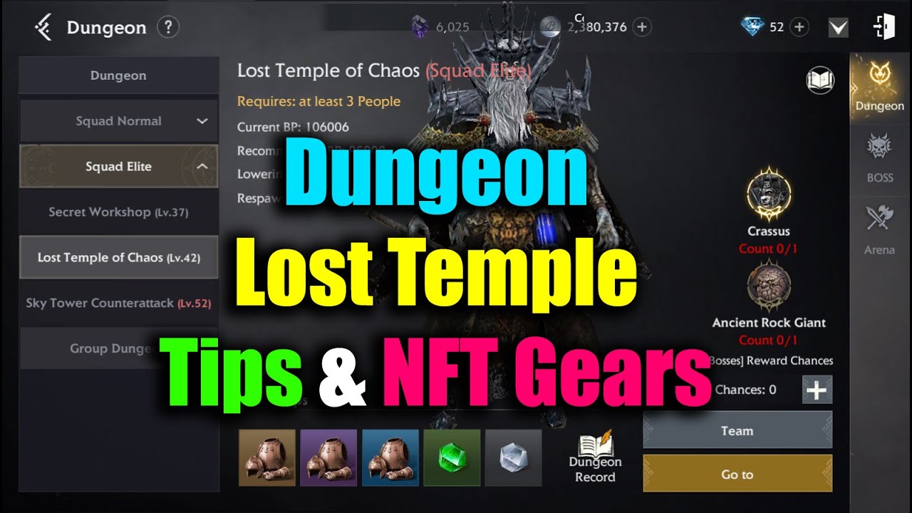 Bless Global Dungeon Lost Temple TIPS & NFT Gears