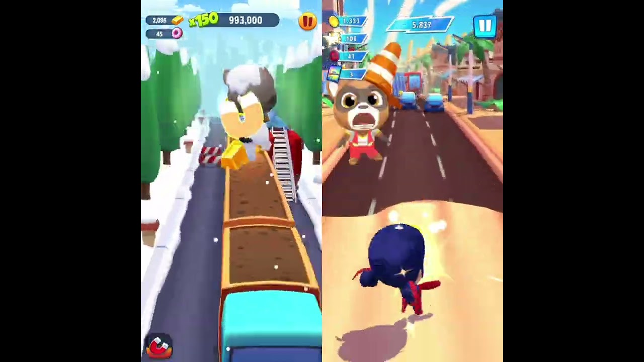 Talking Tom Hero Dash VS Talking Tom Gold Run- Hero Miraculous Ladybug Angela VS Snowman Tom 