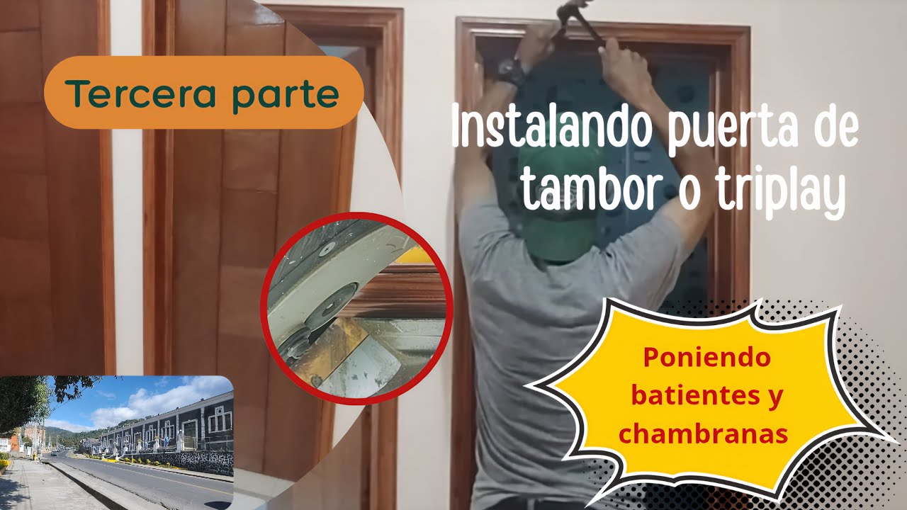 Colocación de batientes y chambranas en puerta de madera.