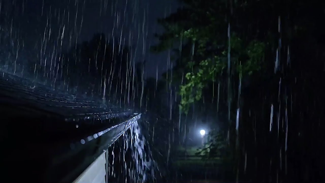 Heavy Rain Rushing Off the Back Roof — Dark Night Sounds for Deep Sleep