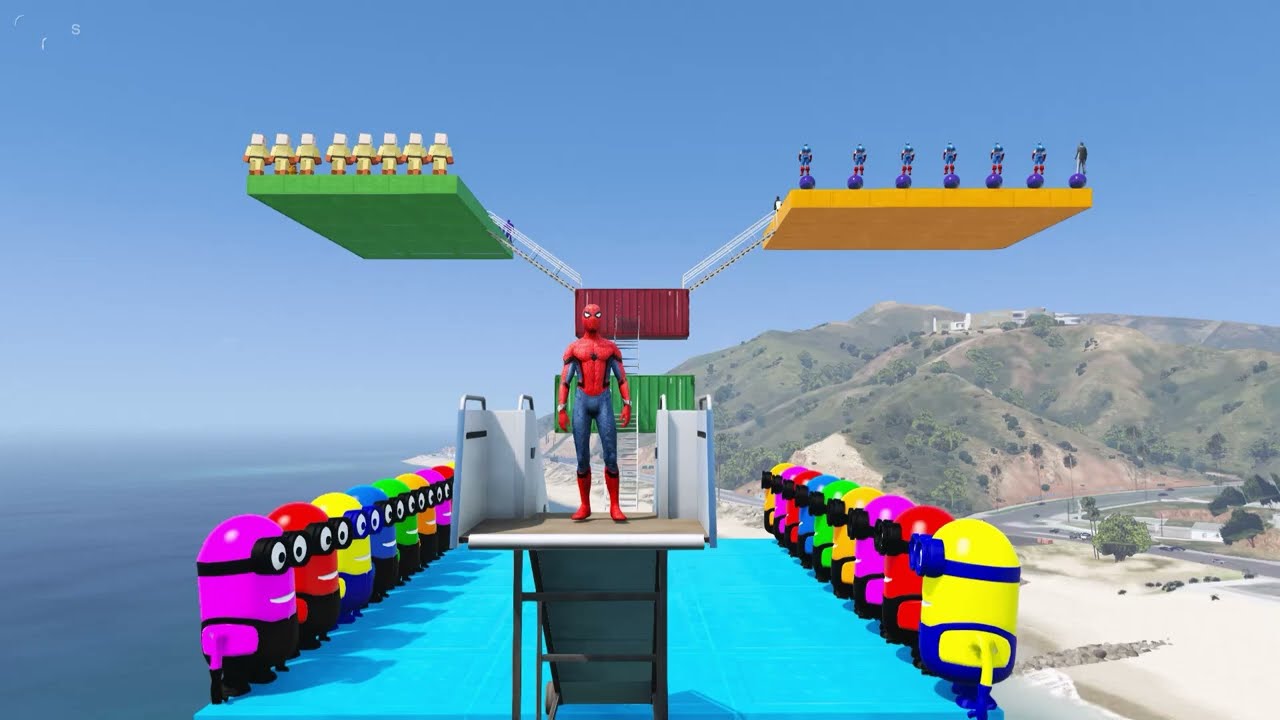 GTA 5 Epic Ragdolls RED SPIDERMAN VS RED MINION VS GREEN MINIONEuphoria Physics & Funny Fails