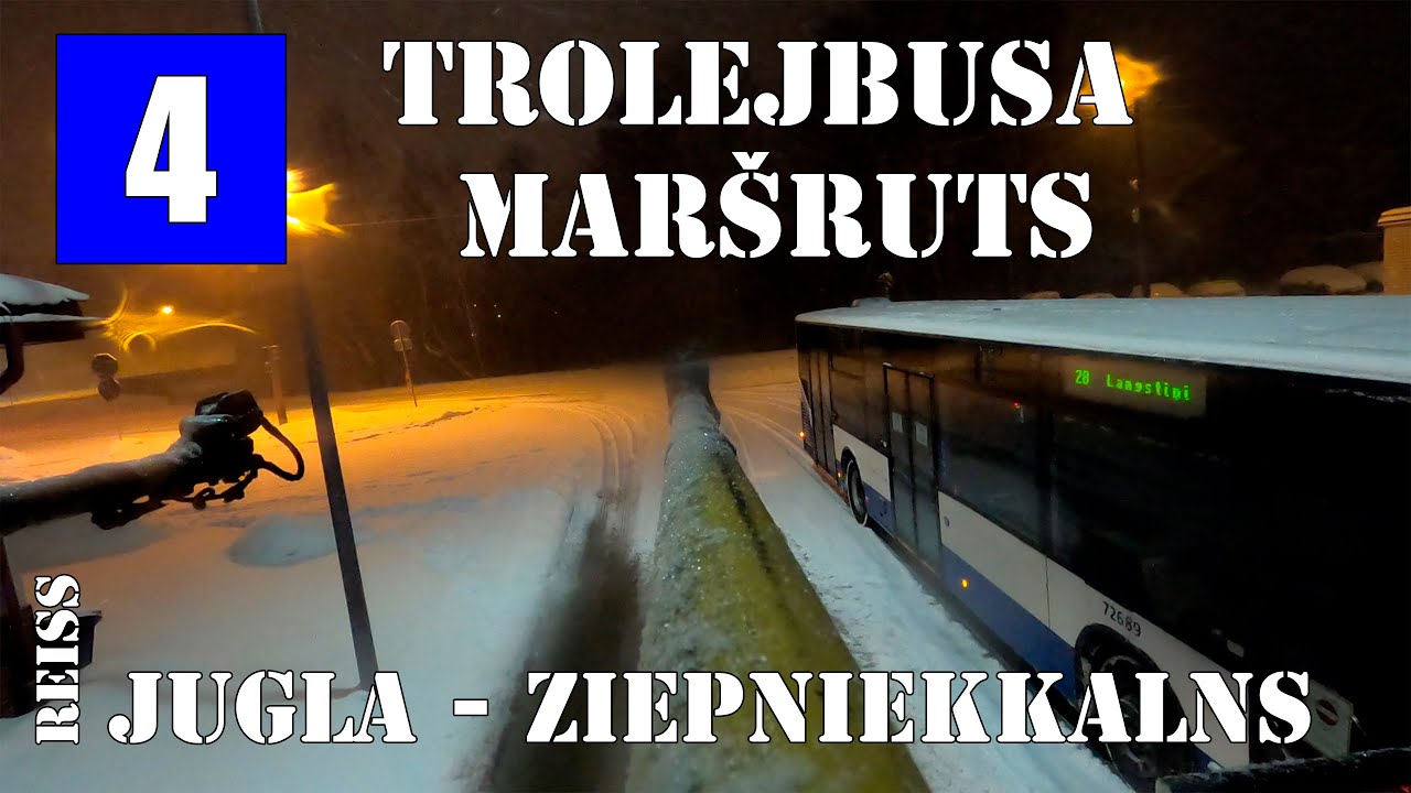 Rīga, Trolejbusa maršruts №4.Reiss Jugla - Ziepniekkalns. Skats no kontakstieņa atpakaļ.