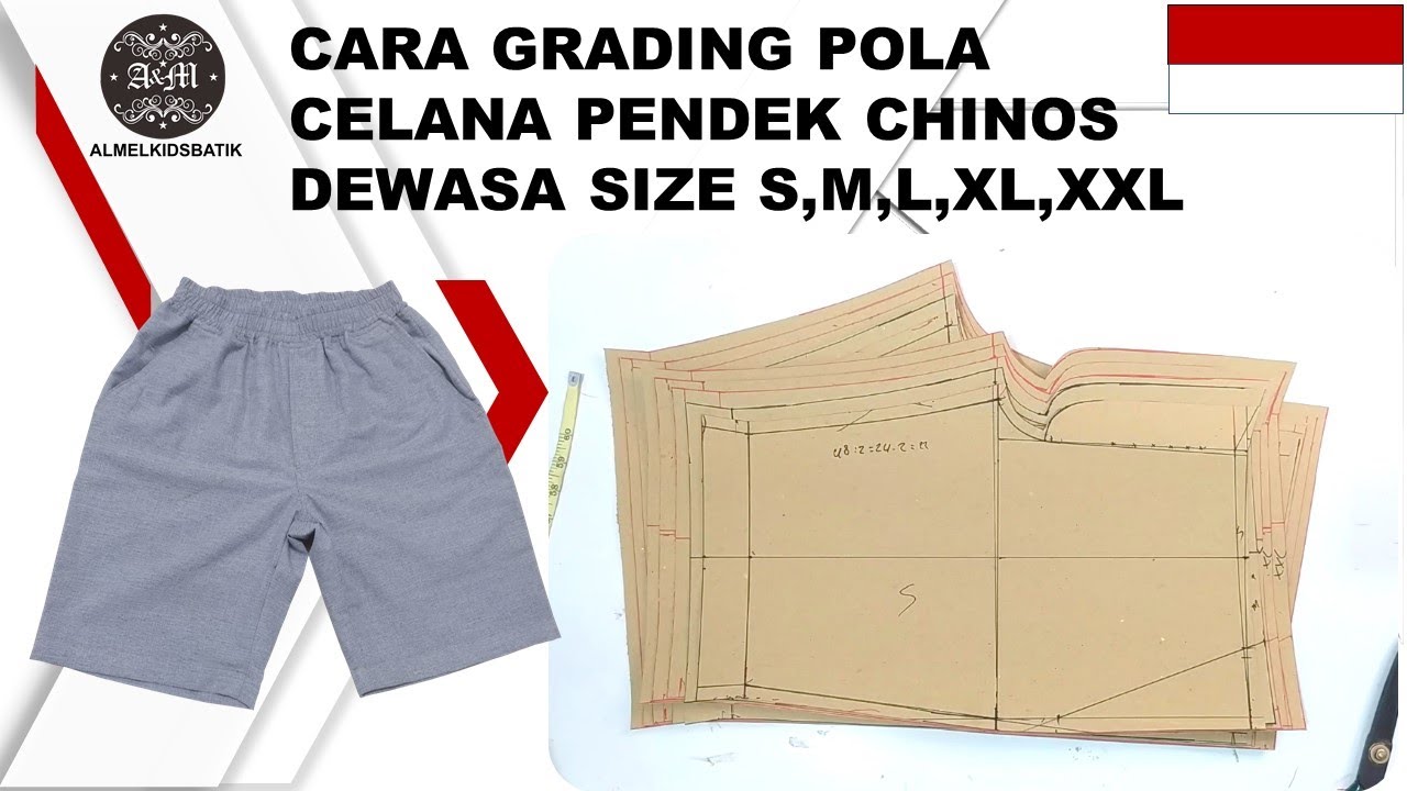 CARA GRADING POLA CELANA PENDEK CHINOS DEWASA SIZE S.M.L.XL.XXL