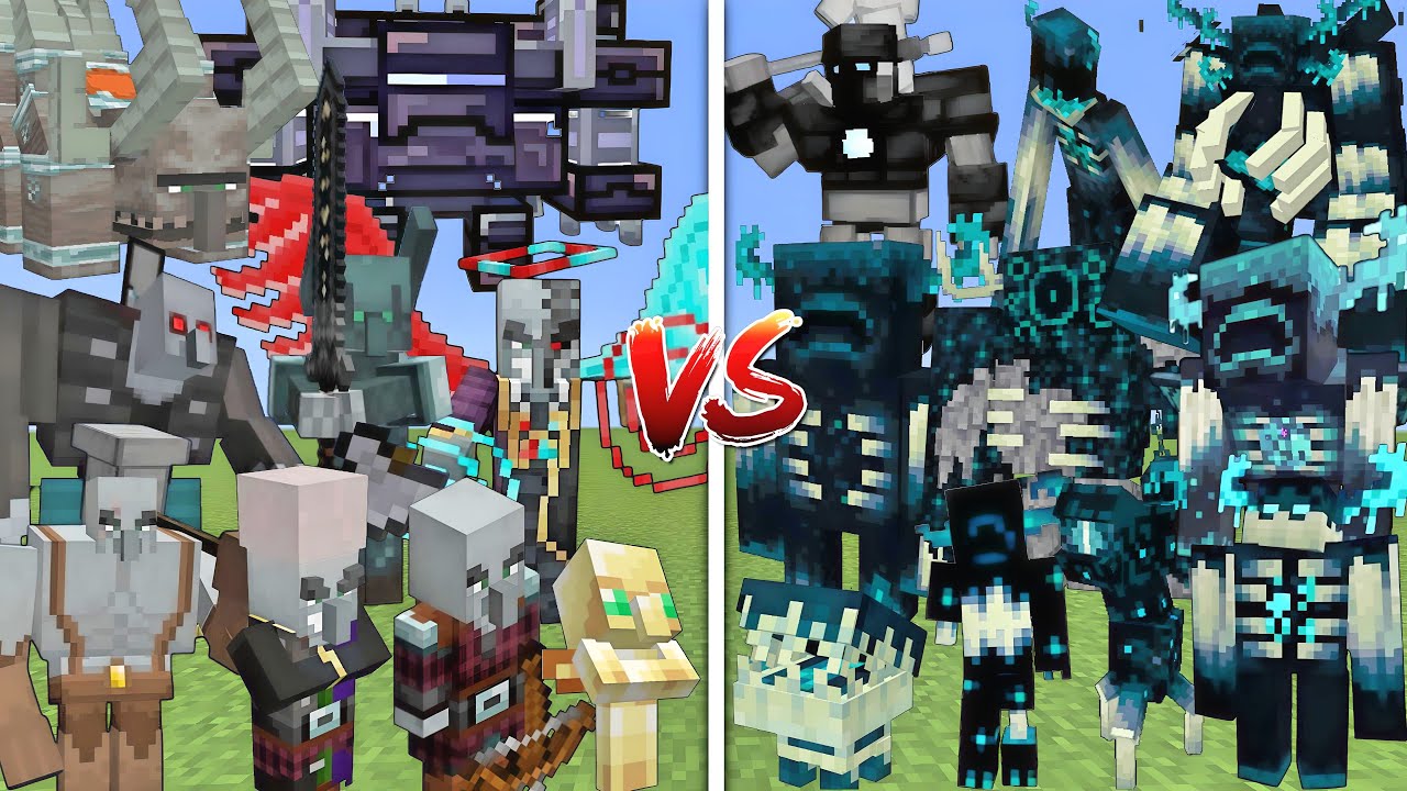 ALL MUTANT PILLAGERS VS ALL MUTANT WARDENS ALLIANCE MOBS BATTLE IN MINECRAFT