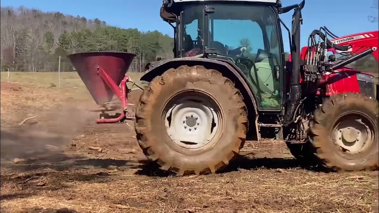 Spreading seed on our pasture with Massey Ferguson 4707!