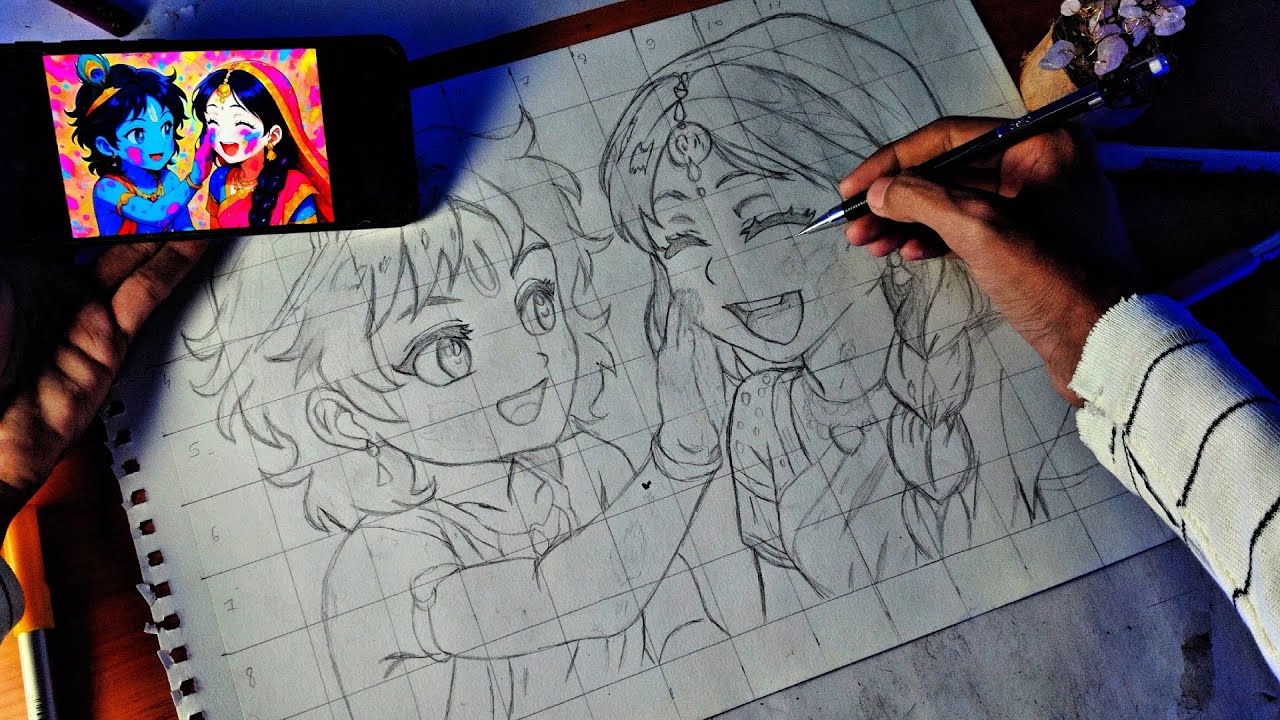 Radha Krishna Drawing 😍 || Holi Special Radha Krishna Drawing ✨|| Step By Step Drawing Tutorial||