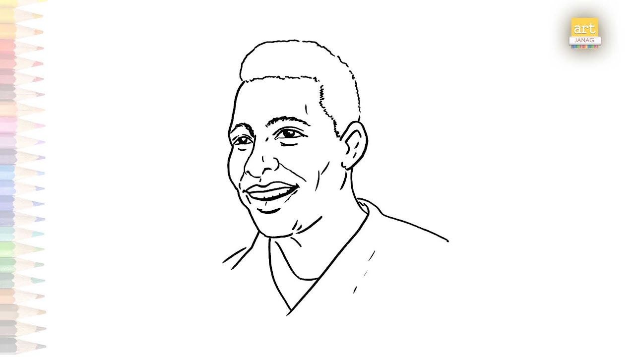 Pel&eacute; face drawing | Football player drawing easy | How to draw Pel&eacute; step by step | sports drawings
