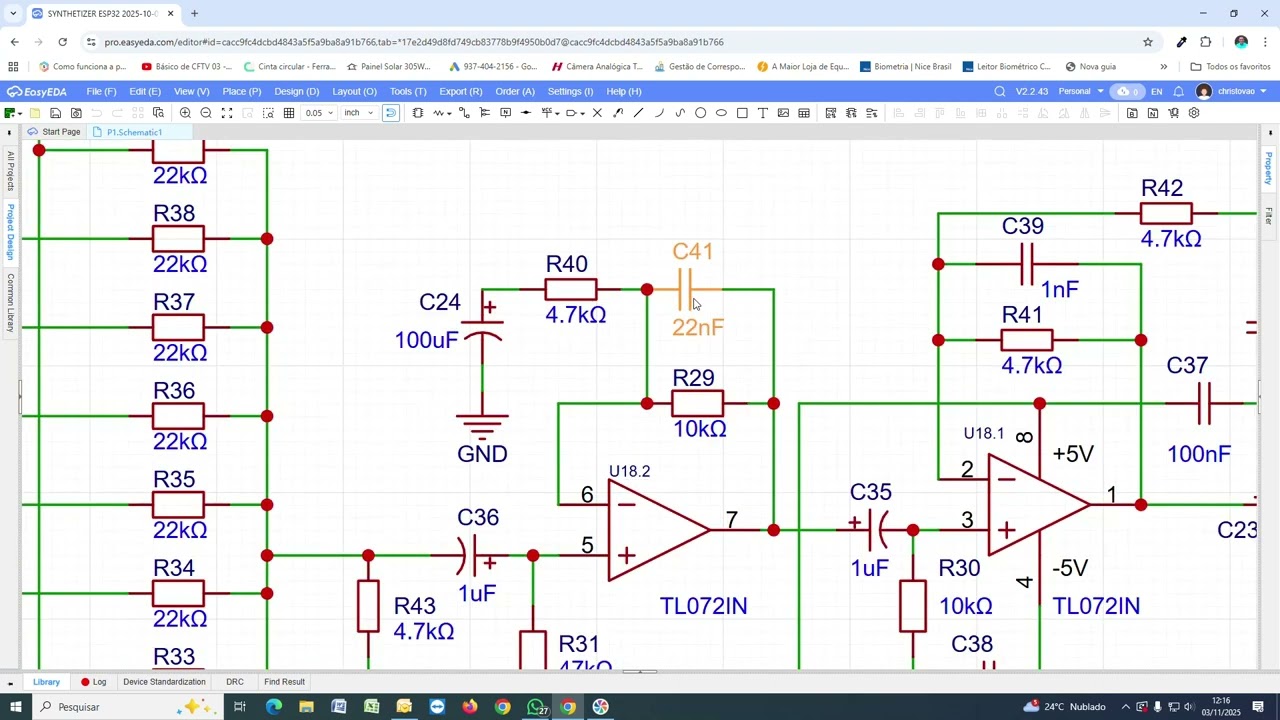 11º VÍDEO SYNTHESIZER ESP32   Circuito Eletrico+PCB