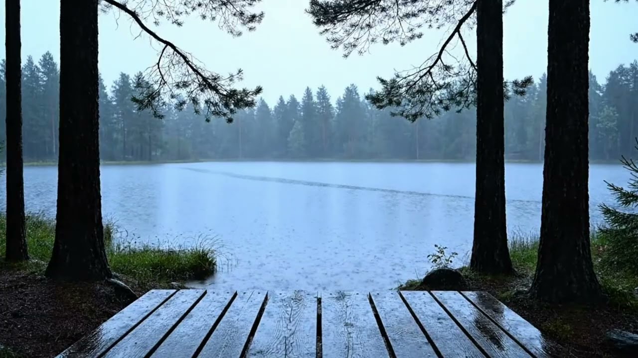 Rainy Forest Lake Ambience for Deep Sleep and Relaxing Night Atmosphere