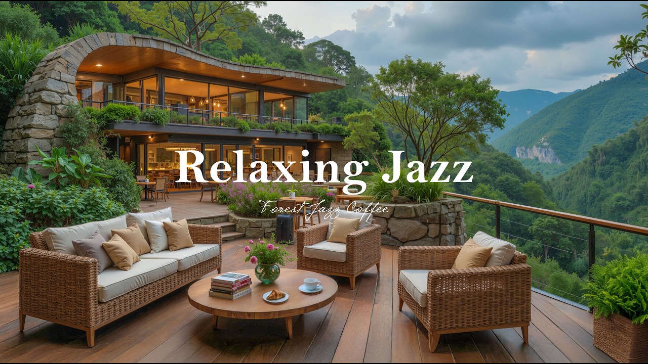 Warm Spring Morning at Forest Coffee Shop | Relaxing Piano Jazz Music & Nature Sounds For Work