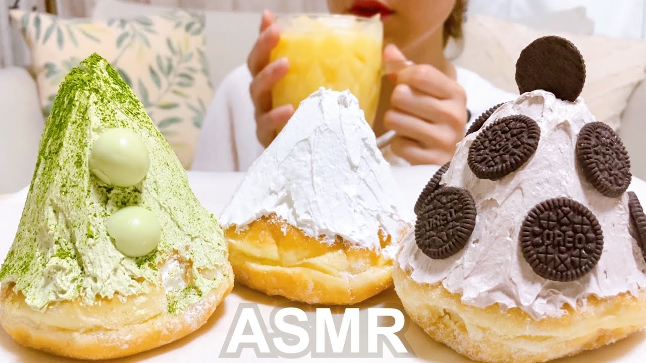 (咀嚼音)韓国で人気なクリームたっぷりな三角ドーナツ＊手作り/eating sound asmr