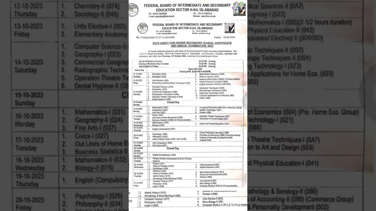 datesheet, fbise 2nd annual 2023|2nd annual exams date|