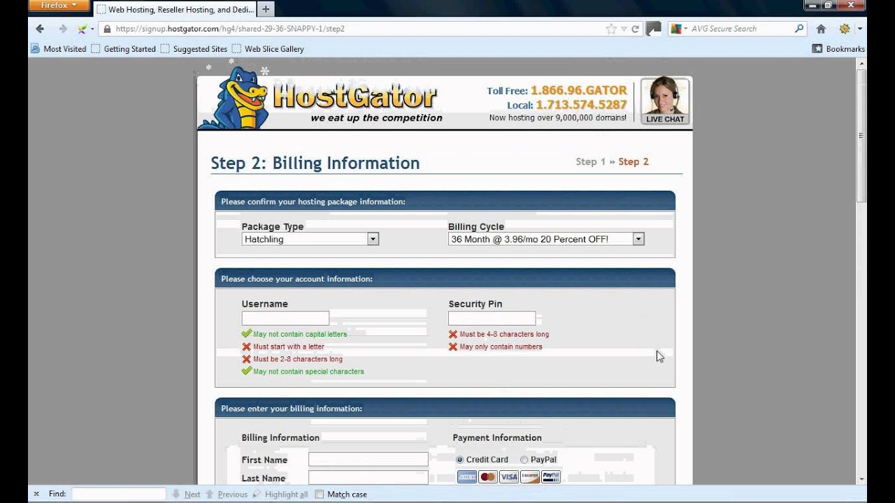 GYBO Register Your Hosting Account