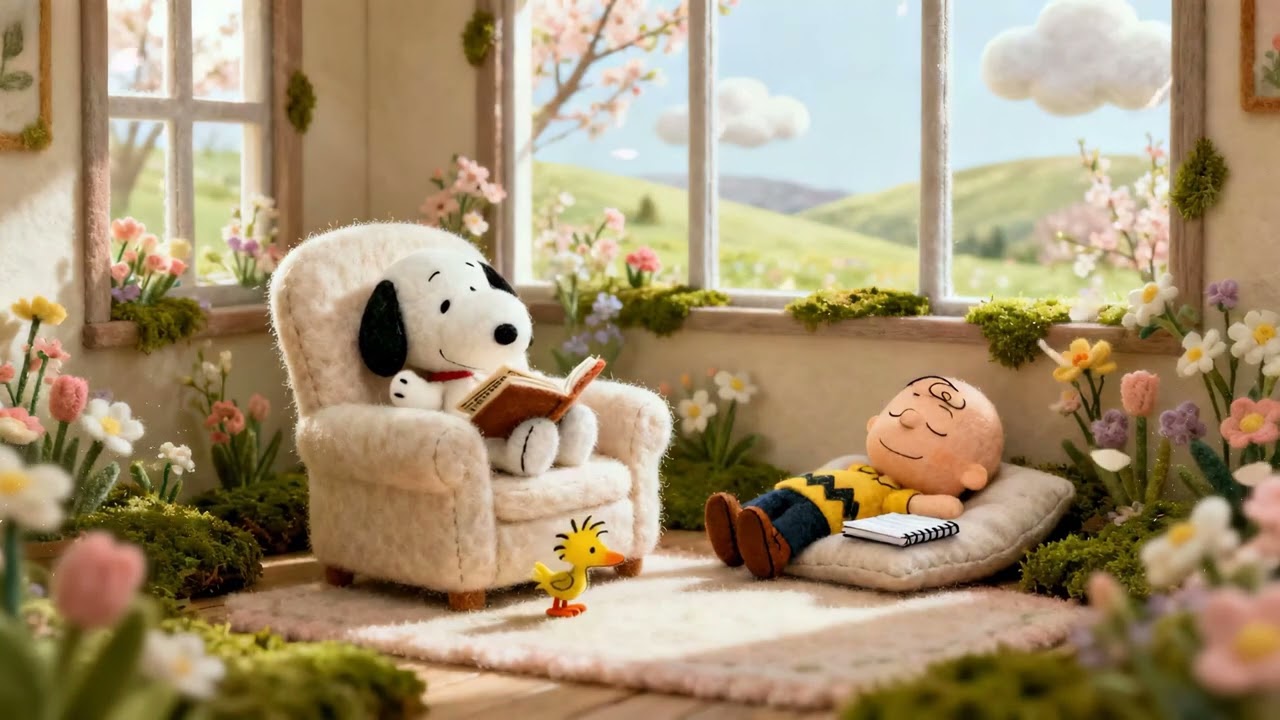 📖 Peaceful Spring Reading Time with Snoopy & Friends | Calm Lofi Jazz for Study