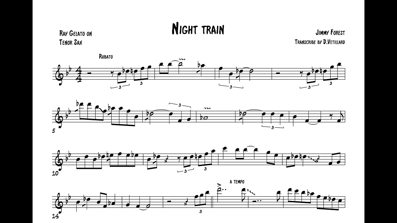 Night train Ray Gelato complete transcription
