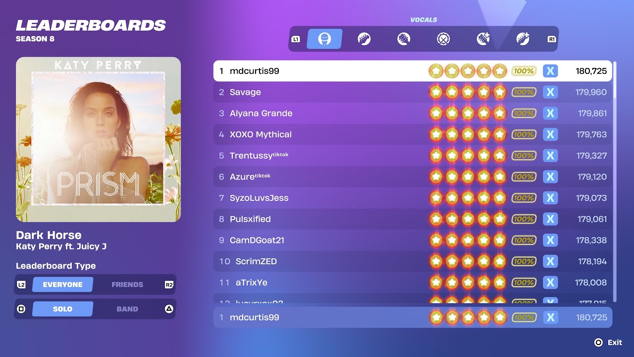 [Fortnite Festival S8] Dark Horse Expert Vocals 100% FC 1st Place All Perfects