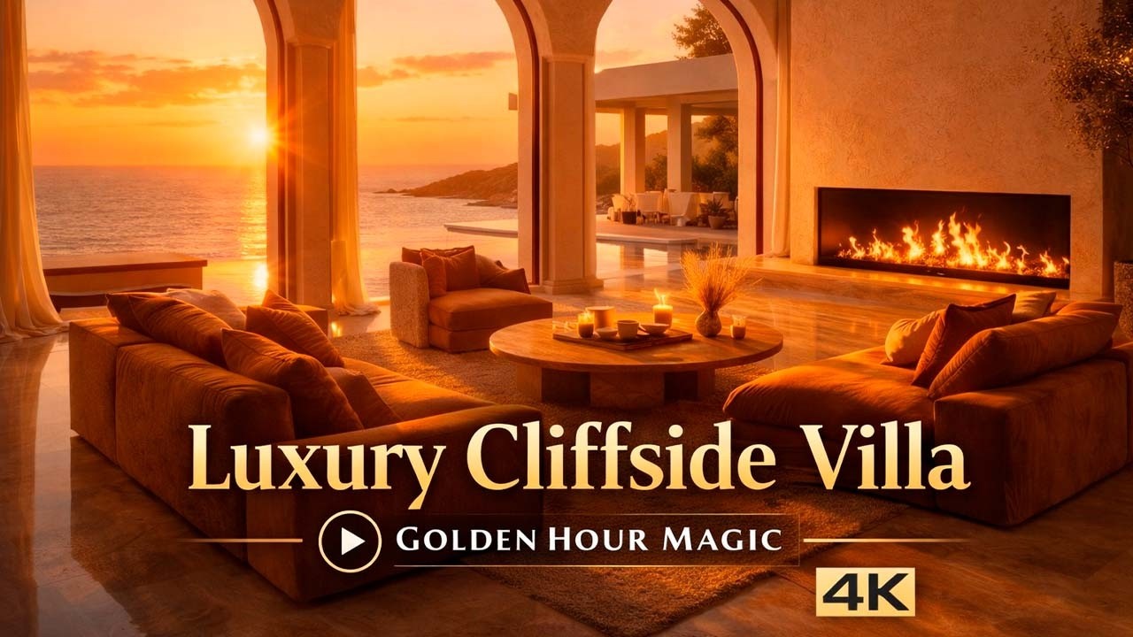 Luxury Cliffside Villa: Golden Hour Magic (4K) / Sunset Over the Mediterranean: Pure Luxury Interior