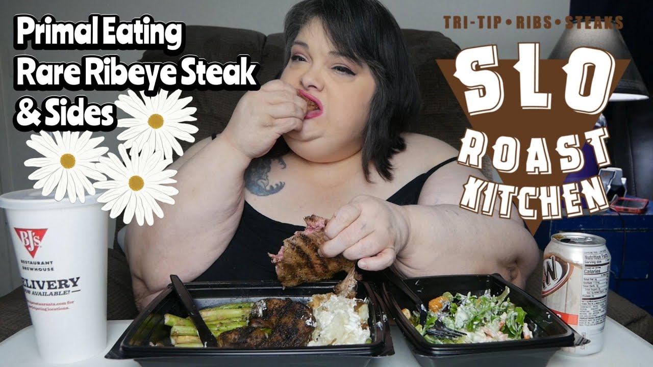 Rare Ribeye from Slo Roast With House Salad * Baked Potato * Asparagus | Eating Show