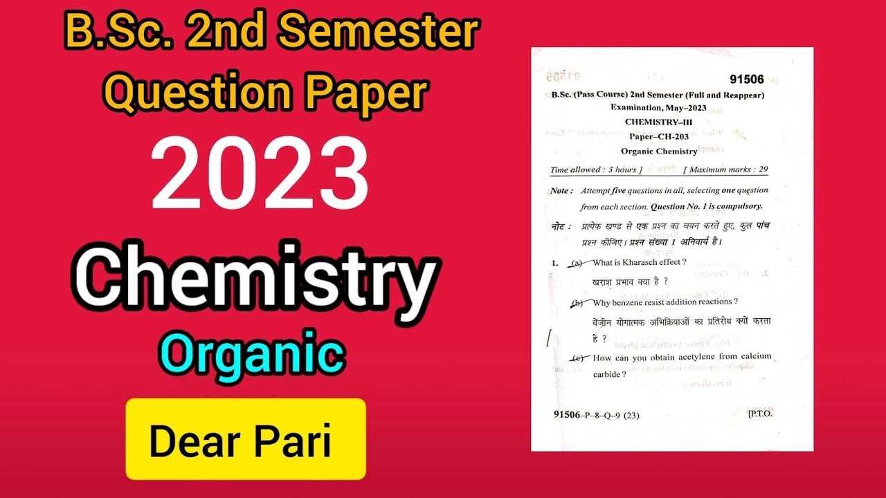 BSc I Year 2nd Semester Organic Chemistry Question Paper 2023 MDU &lrm;@Dear_Pari