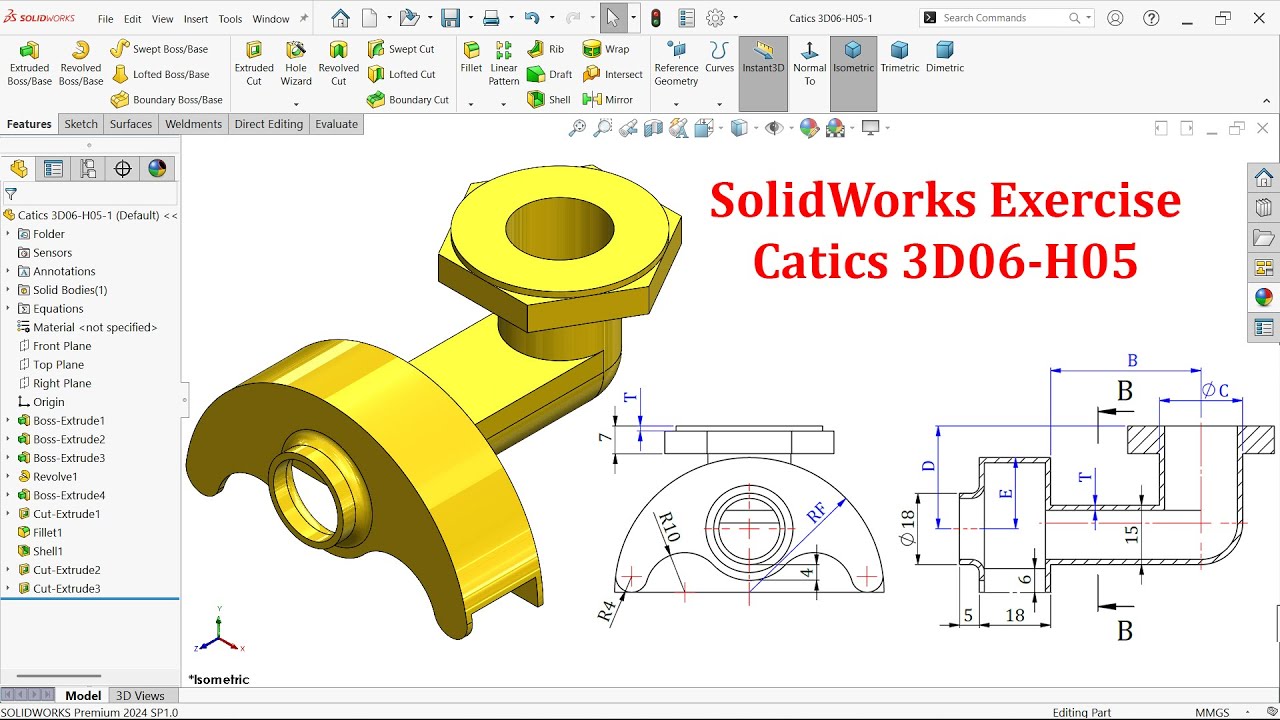 Упражнение SolidWorks Catics 3D06-H05