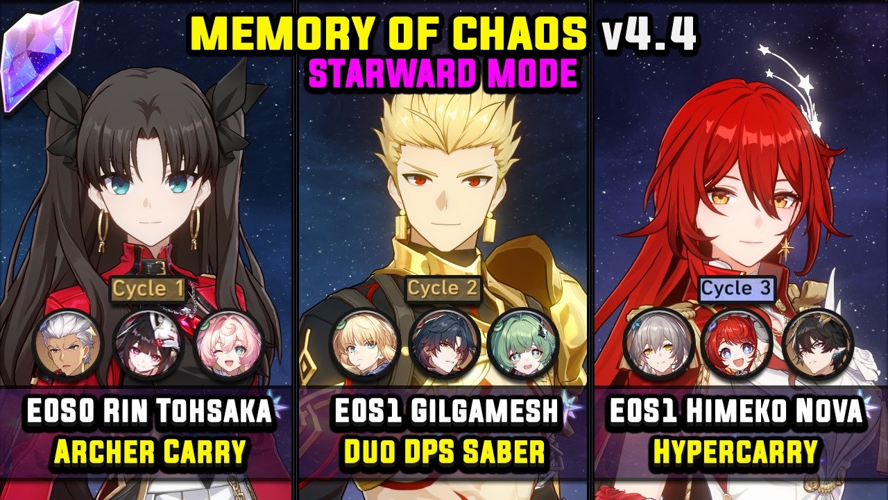 E0S0 Rin Tohsaka & E0S1 Gilgamesh & E0S1 Himeko Nova (4 Star) Starward Mode - Memory Of Chaos 4.4