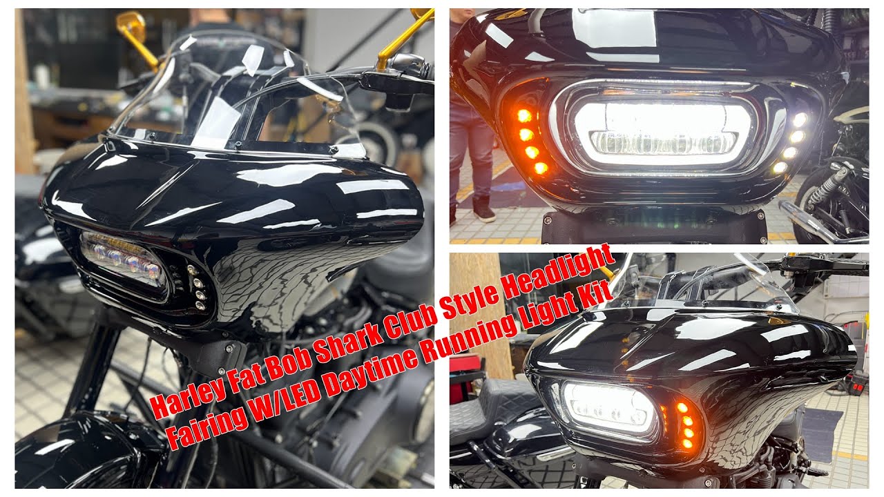 How to install Harley Fat Bob Shark Club Style Headlight Fairing W/LED Daytime Running Light Kit