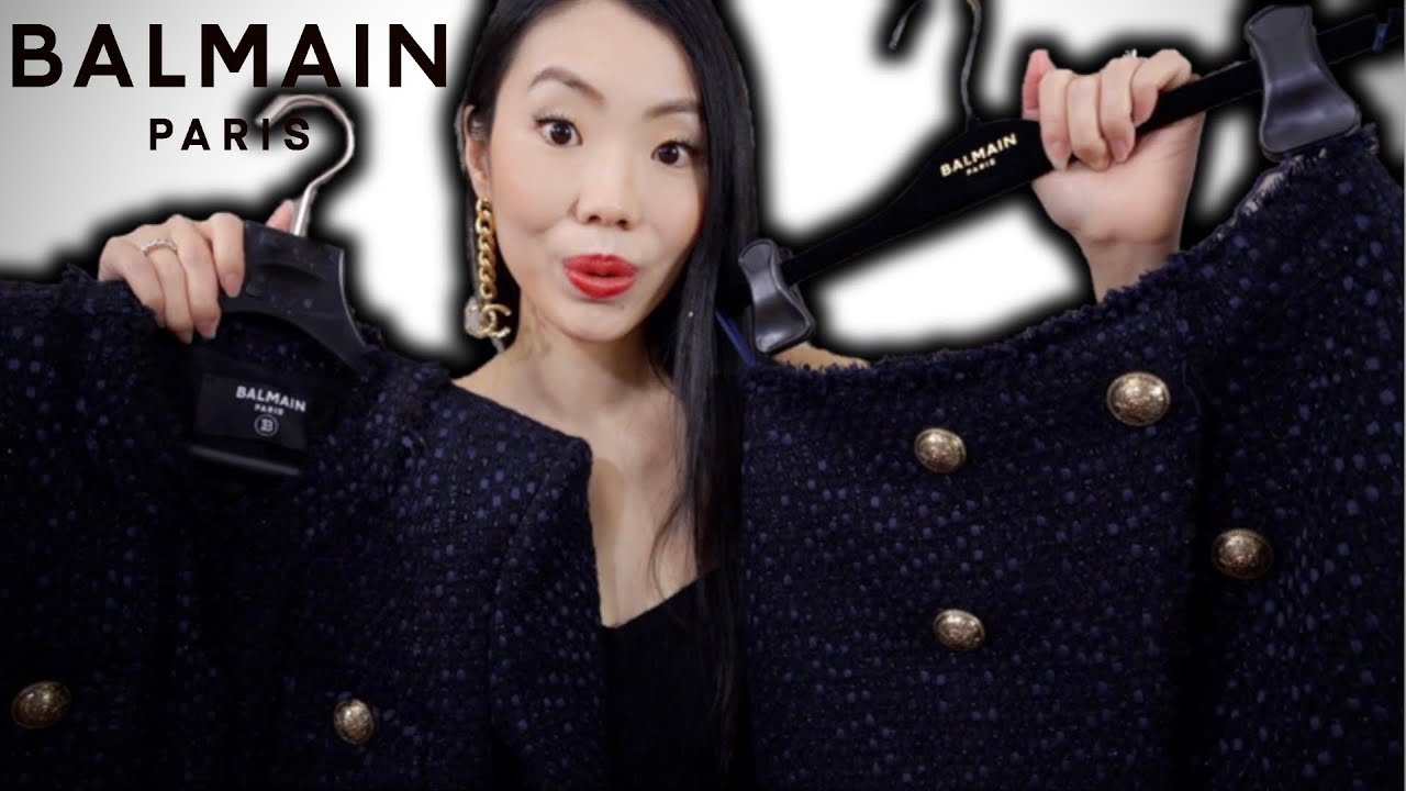 BALMAIN TRY-ON HAUL: Tweed Jacket-Skirt Suit, Denim Skirt, Cardigan & Sizing Info | FashionablyAMY