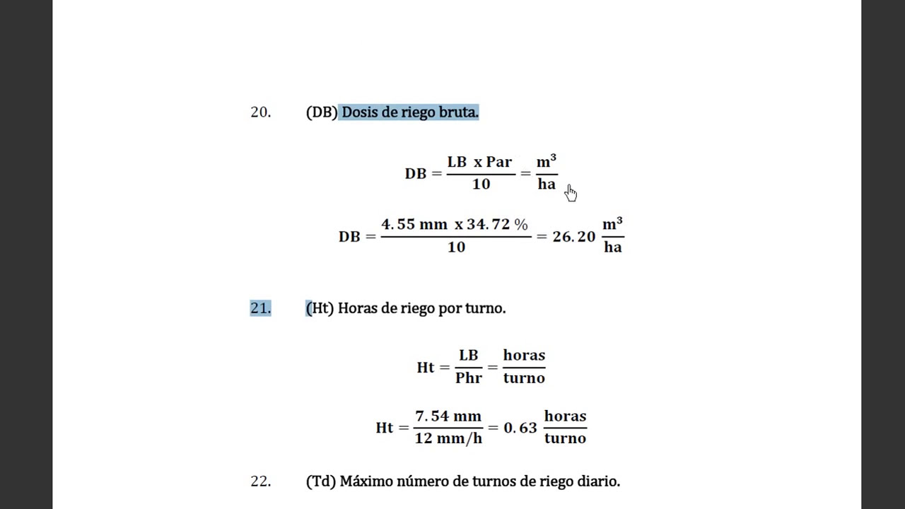 Ejemplo calcular el diseño agronómico para sistema de reigo para goteo