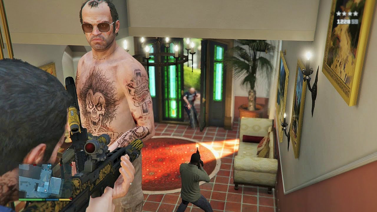 GTA 5 - Franklin, Michael and Trevor Five Star Escape From MICHAEL'S MANSION # 36