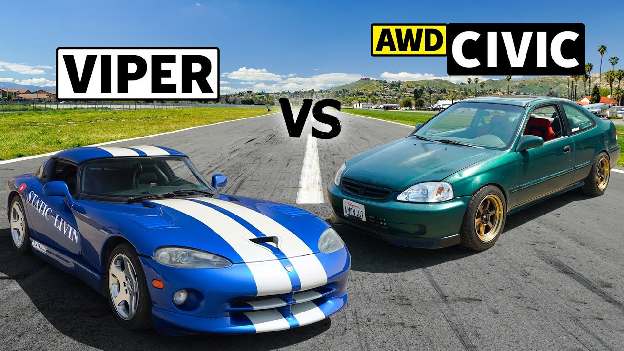 AWD Sleeper Civic участвует в дрэг-рейсинге Viper второго поколения на неподготовленном асфальте