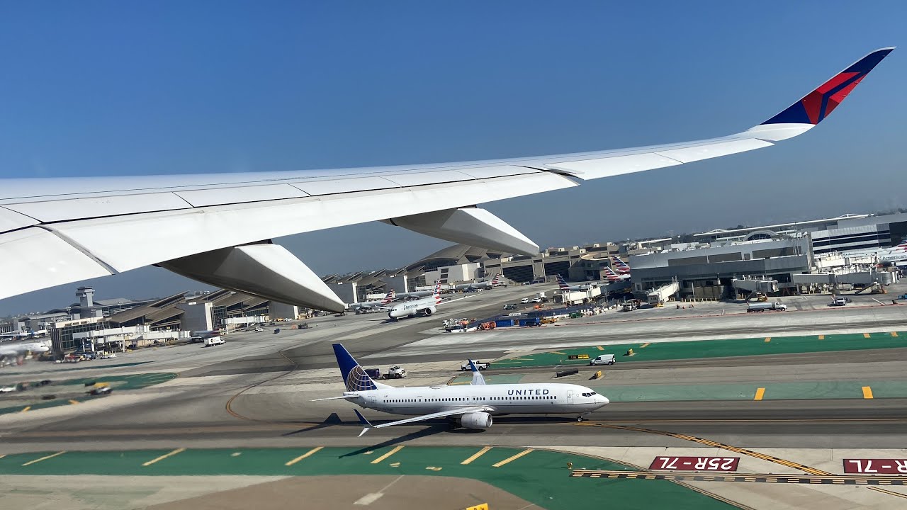 Delta Airlines Airbus A350-900 Pushback, Taxi and Takeoff from Los Angeles