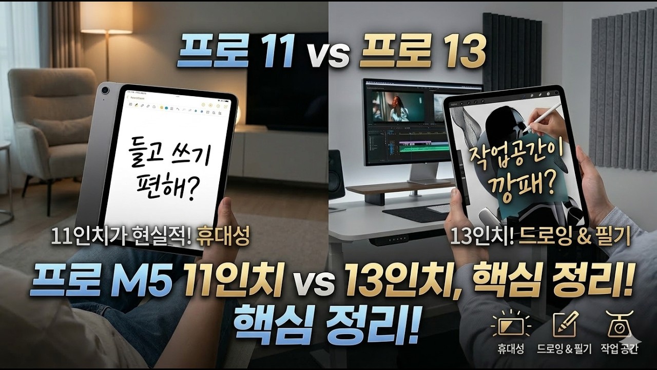 아이패드 프로 M5 11인치 vs 13인치 선택 기준 | 에어와는 차원이 다른 '진짜' 급 차이 | 256GB vs 512GB 용량 추천