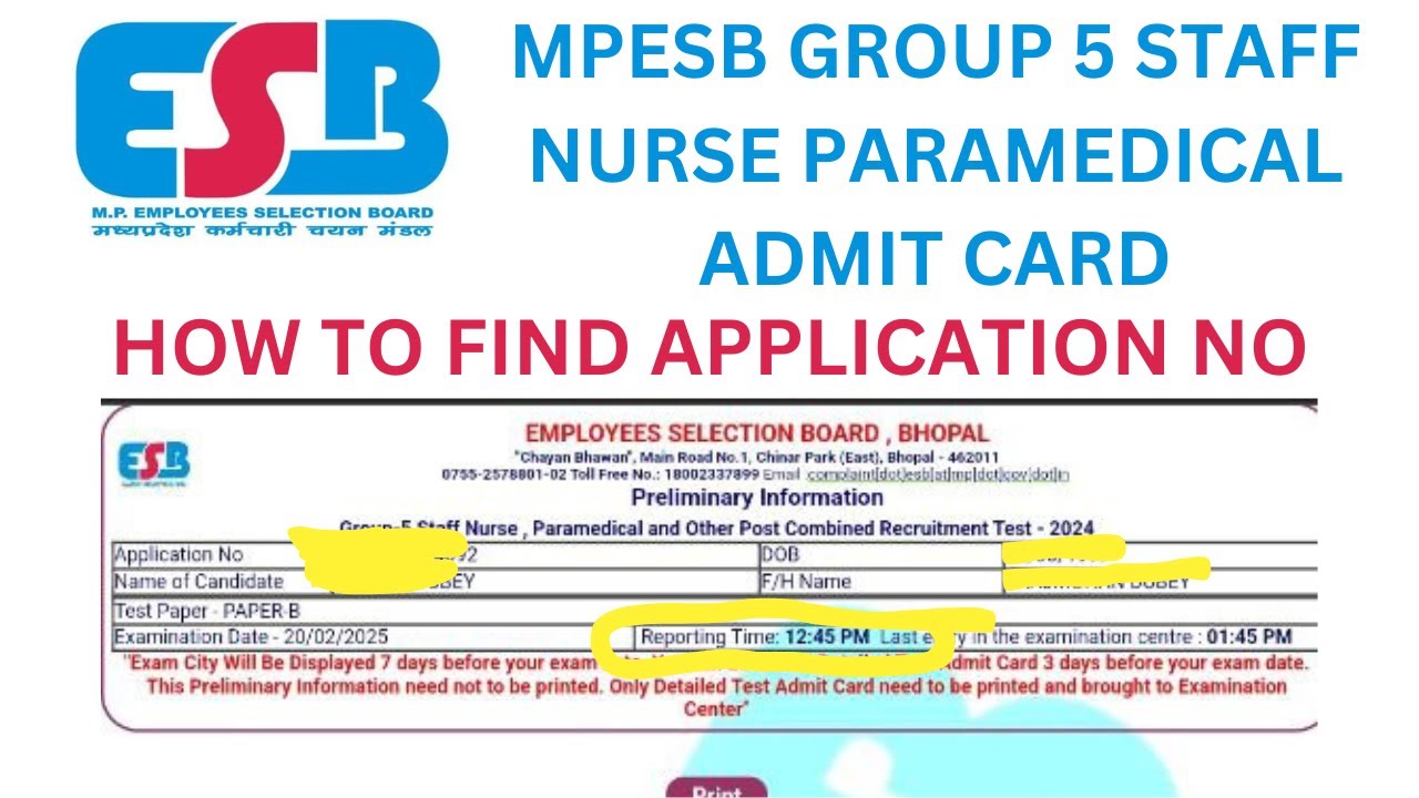 mpesb group 5 staff nurse/paramedical admit card|how to find application no. mpesb