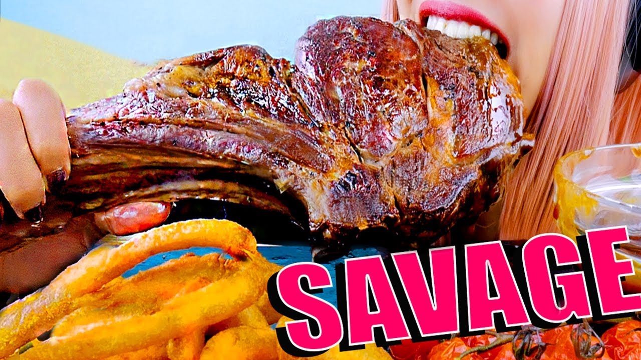ASMR GIANT Tomahawk Steak & Onion Rings | SAVAGE | Eating Sounds 먹방