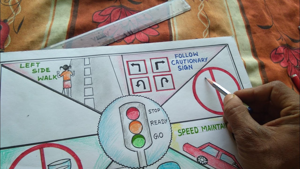 how to draw road safety drawing easy way || सड़क सुरक्षा पोस्टर || इससे अच्छा पोस्टर नहीं मिलेगा ||