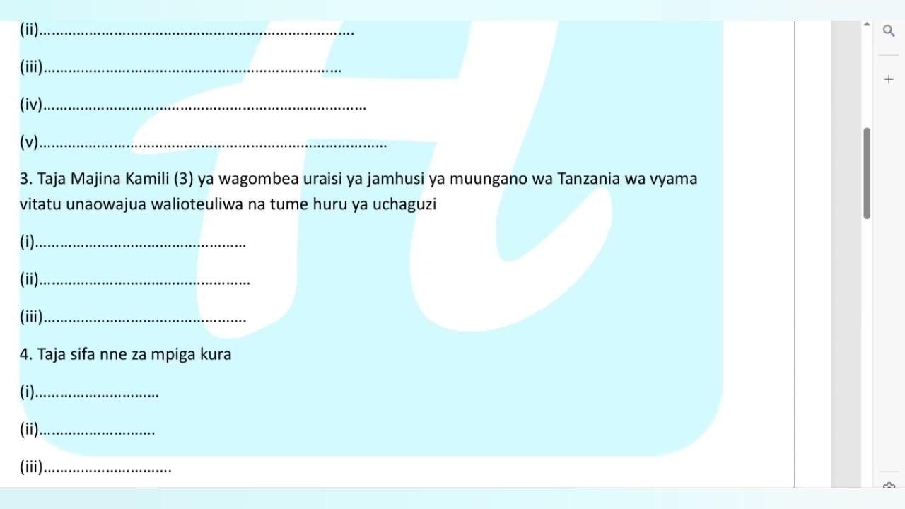 Maswali ya Usaili Wasimamizi Wapiga Kura Uchaguzi Mkuu 2025 (Kilosa na Mikumi)