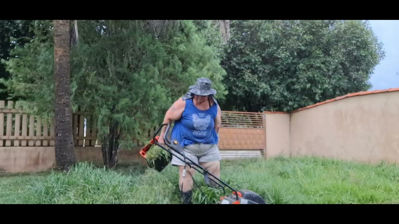 Iniciando o corte da grama