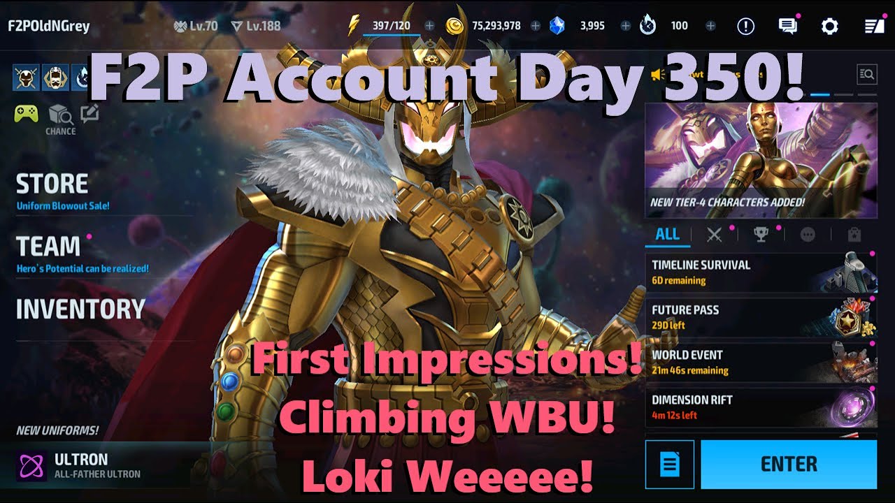 Marvel Future Fight: F2P Account Day 350!  First Impressions! WBU Pushing?! Loki Weeee!  💯🤓🐉