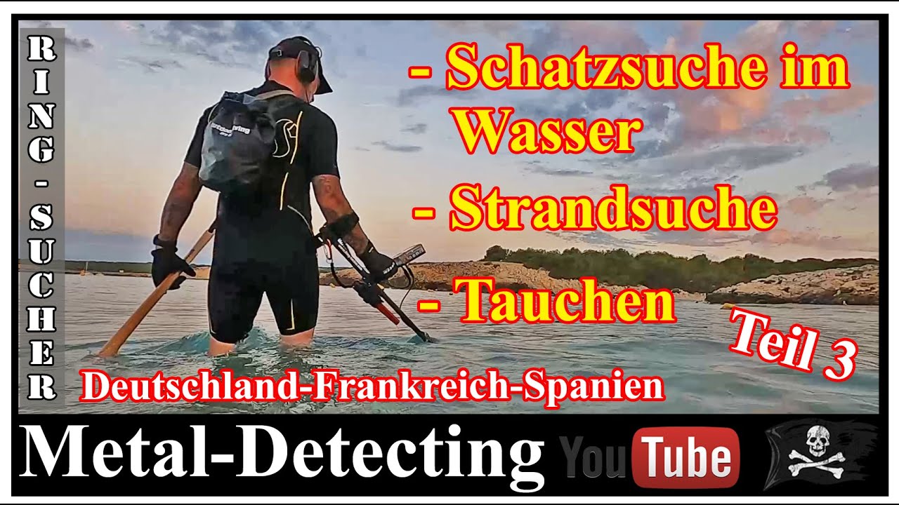 Tauchen mit dem Metalldetektor, Sondeln am Strand und mit dem Sandscoop im Wasser auf Schatzsuche.