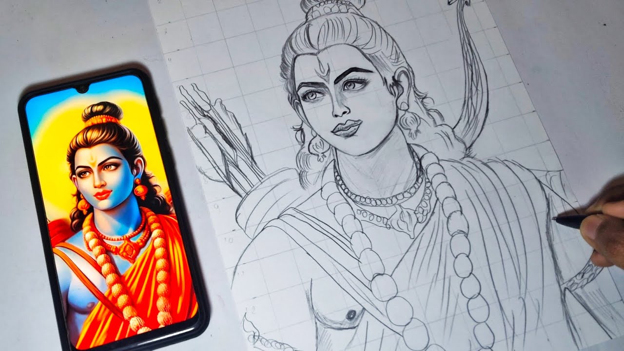 Draw with me- Shree Ram Ji Drawing, Ram Navami Drawing, Outline Tutorial 