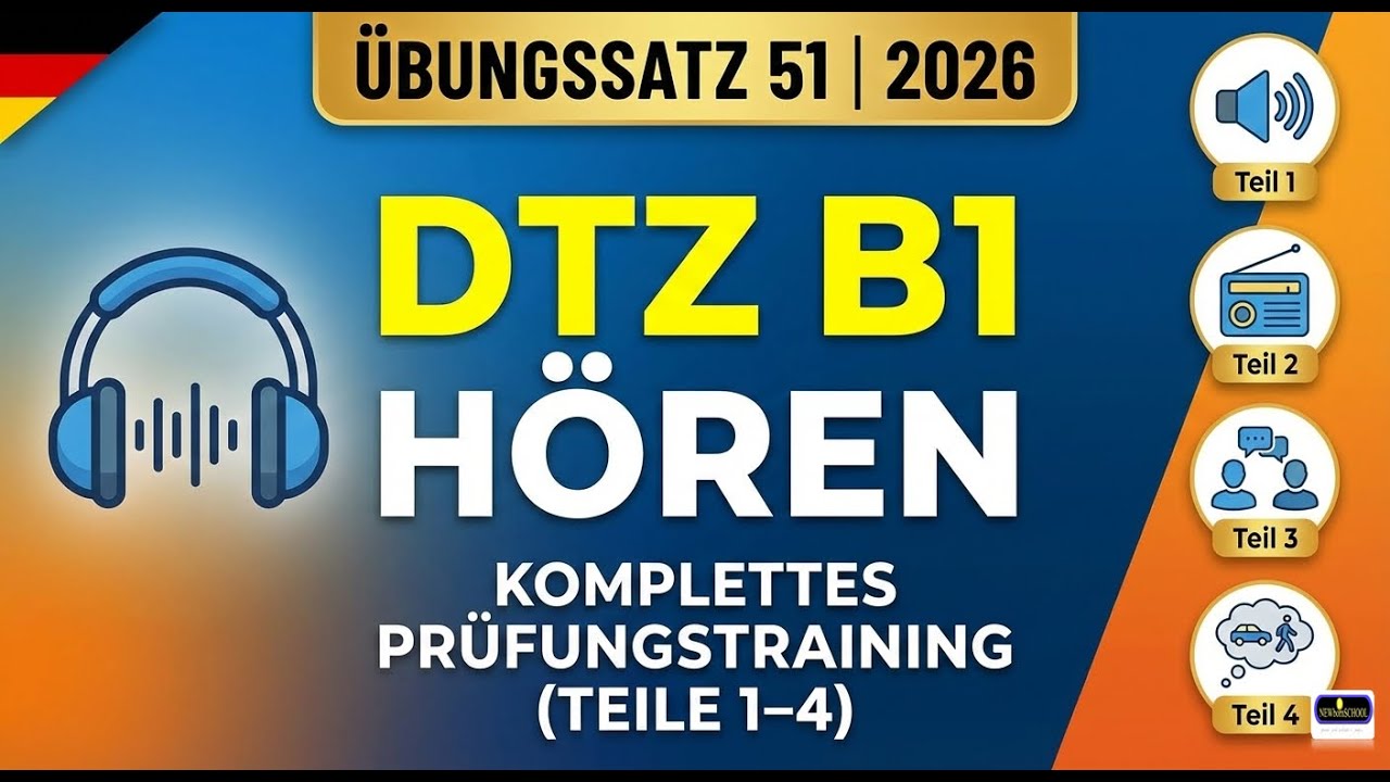 DTZ B1 Hören | Komplettes Prüfungstraining 2026 | Übungssatz 51 (Teile 1–4)