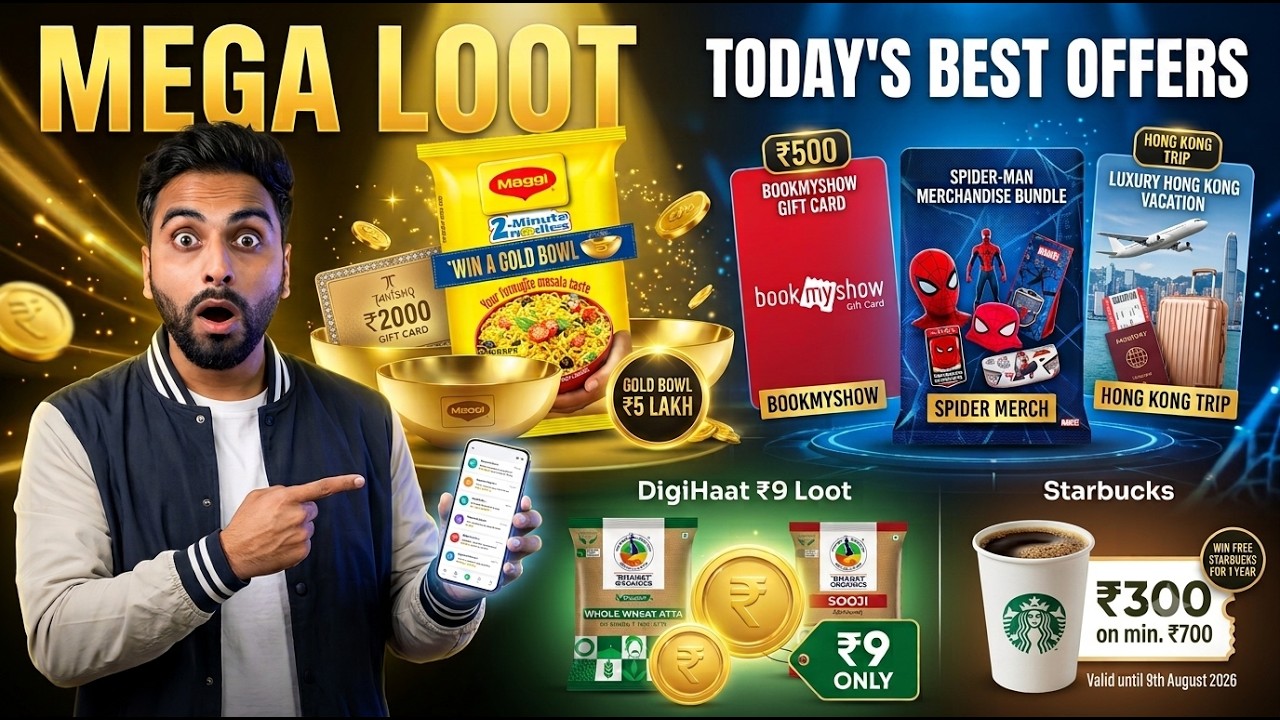 Maggi Win Tanishq Voucher  & Golden Bowl | Sunfeast Win BMS & Spiderman Merch | Digihaat ₹9 Loot