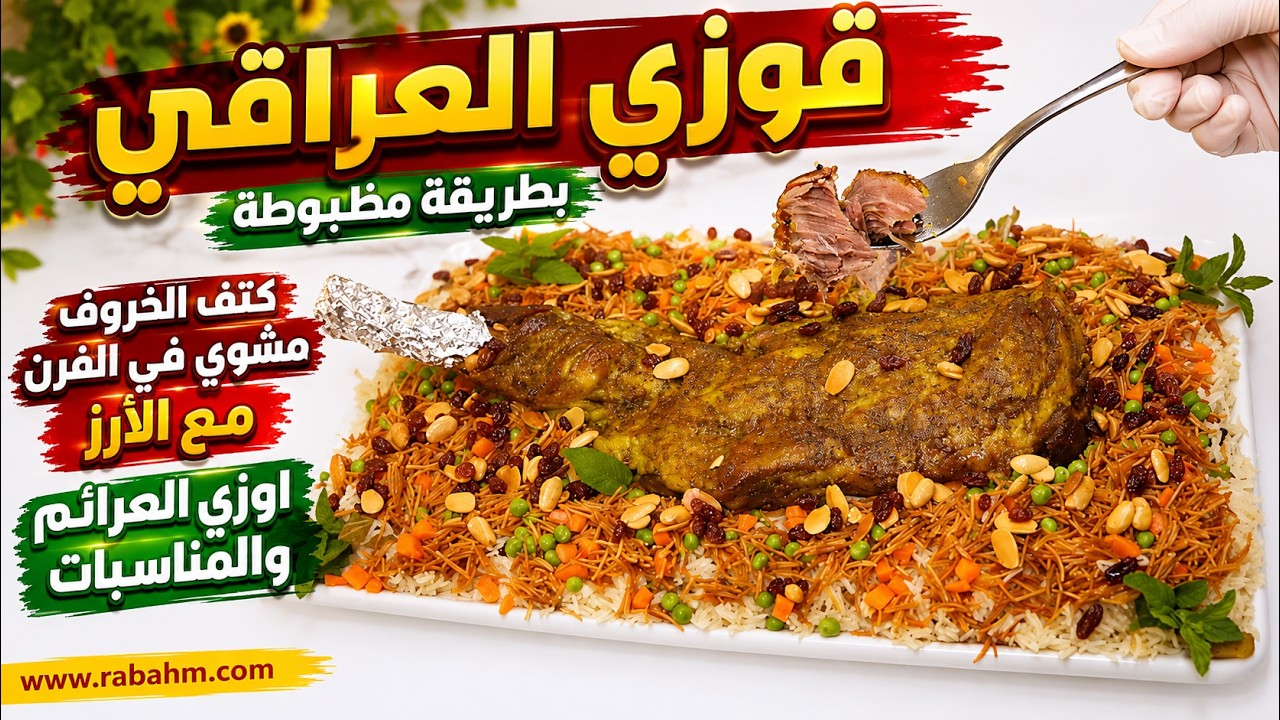 قوزي العراقي بطريقة مظبوطة كتف الخروف مشوي في الفرن مع الارز اوزي العزائم والمناسبات مع رباح محمد