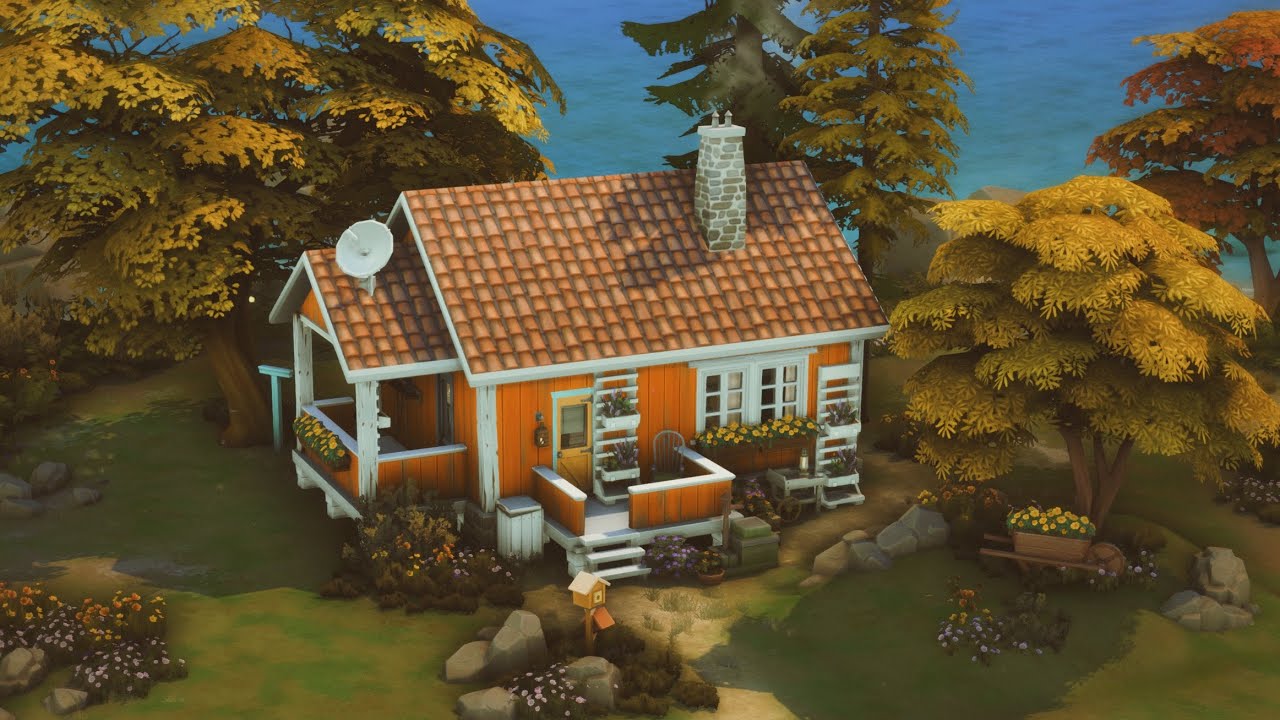 Tiny Seaside Cabin in Autumn 🕯🌊 | The Sims 4 | Speed Build with Ambience Sounds