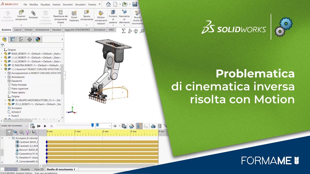 Problematica di cinematica inversa risolta con SolidWorks Motion